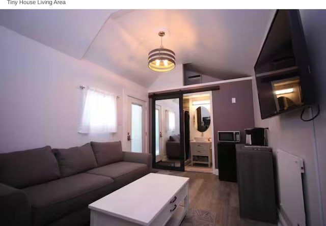 1951 College Ave, Fort Worth, TX 76110 - living room featuring lofted ceiling and dark wood-style floors