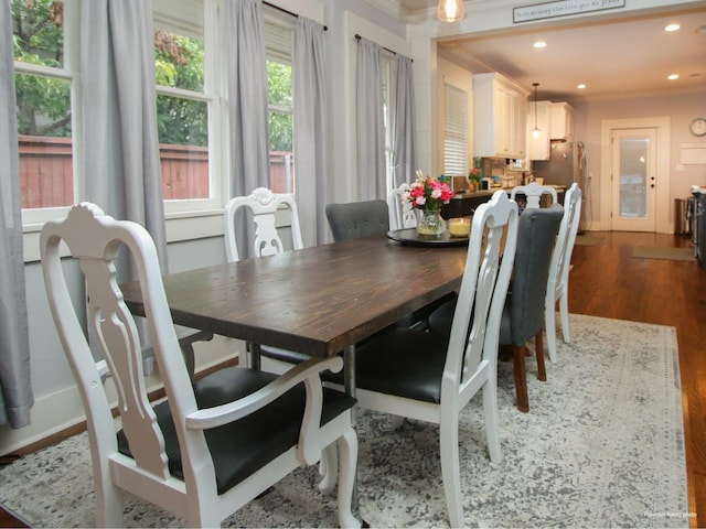 1951 College Ave, Fort Worth, TX 76110 - dining area with dark wood-style flooring and recessed lighting