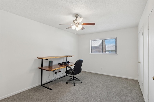 226 Hillcrest St, Sanger, TX 76266 - carpeted office with a ceiling fan, a textured ceiling, and baseboards