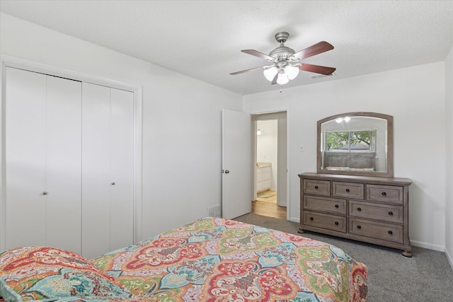 226 Hillcrest St, Sanger, TX 76266 - carpeted bedroom with a closet, ceiling fan, and baseboards