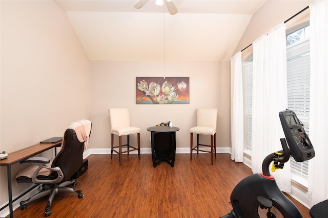 4017 Summerhill Ln, Fort Worth, TX 76244 - office space featuring vaulted ceiling, wood finished floors, baseboards, and a ceiling fan