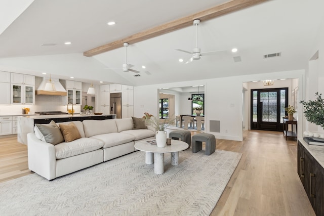 4162 Allencrest Ln, Dallas, TX 75244 - living room featuring light wood-style floors, ceiling fan, recessed lighting, a chandelier, and baseboards