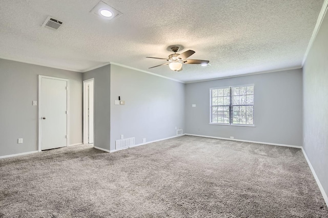 8 Canyon Ridge Dr, Fate, TX 75087 - carpeted empty room featuring ceiling fan, ornamental molding, a textured ceiling, and baseboards
