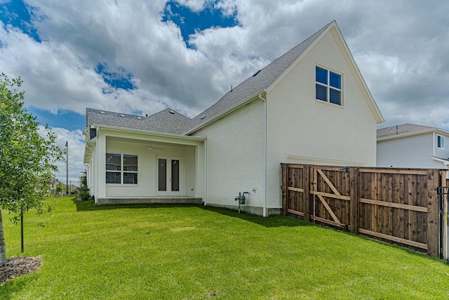 14448 Walsh, Aledo, TX 76008 - back of property featuring a gate, french doors, a shingled roof, and brick siding