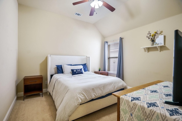 5204 Agave Way, Fort Worth, TX 76126 - bedroom featuring light carpet, a ceiling fan, lofted ceiling, and baseboards