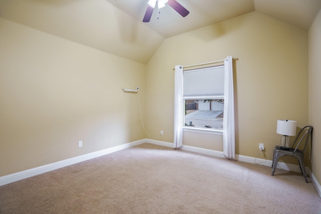 5204 Agave Way, Fort Worth, TX 76126 - unfurnished bedroom featuring light carpet, vaulted ceiling, baseboards, and ceiling fan