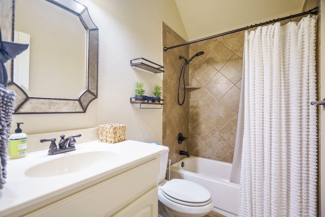 5204 Agave Way, Fort Worth, TX 76126 - full bathroom featuring vanity, toilet, shower / tub combo, and a textured wall