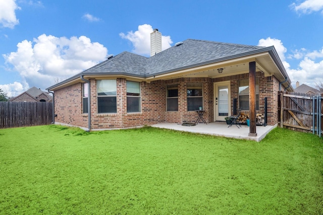 5204 Agave Way, Fort Worth, TX 76126 - rear view of property with brick siding, a patio, a shingled roof, and a chimney
