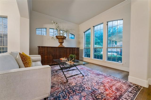 1503 Willingham Dr, Allen, TX 75013 - living area featuring plenty of natural light, wood finished floors, crown molding, and baseboards