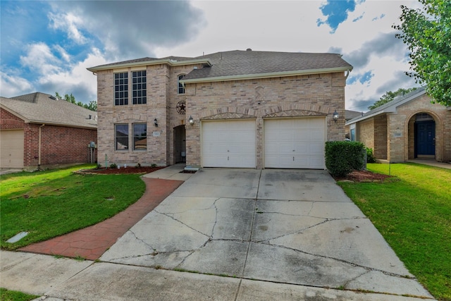 13412 Dove Ranch Rd, Fort Worth, TX 76262 - view of front of home featuring driveway, a garage, a front lawn, and brick siding