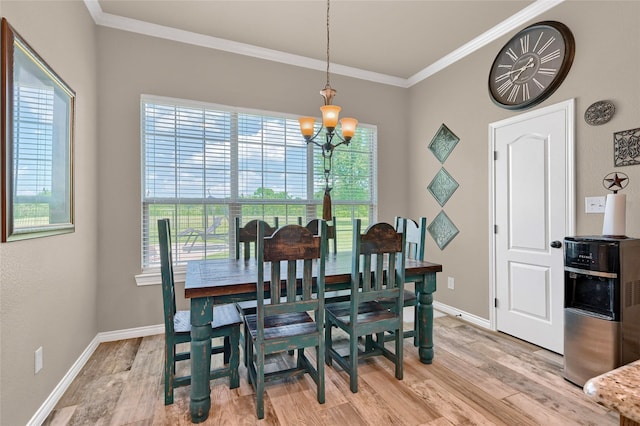 489 Roberts Run, Sherman, TX 75092 - dining space featuring a chandelier, light wood-style floors, plenty of natural light, baseboards, and ornamental molding