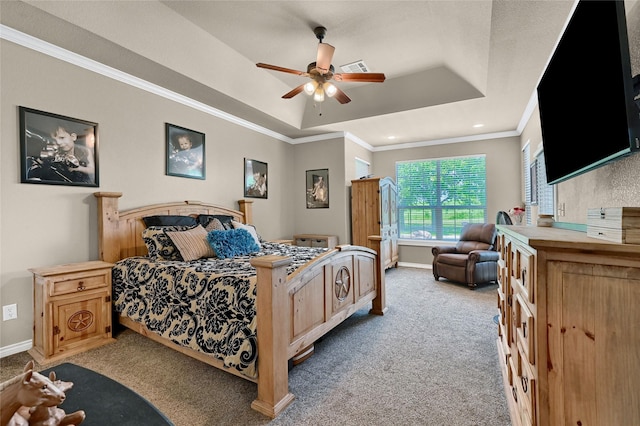 489 Roberts Run, Sherman, TX 75092 - bedroom featuring a raised ceiling, light colored carpet, crown molding, baseboards, and recessed lighting