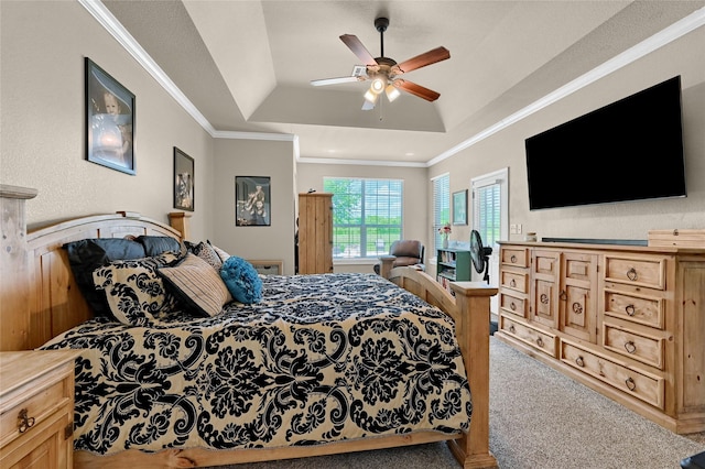 489 Roberts Run, Sherman, TX 75092 - carpeted bedroom with a raised ceiling, crown molding, and ceiling fan