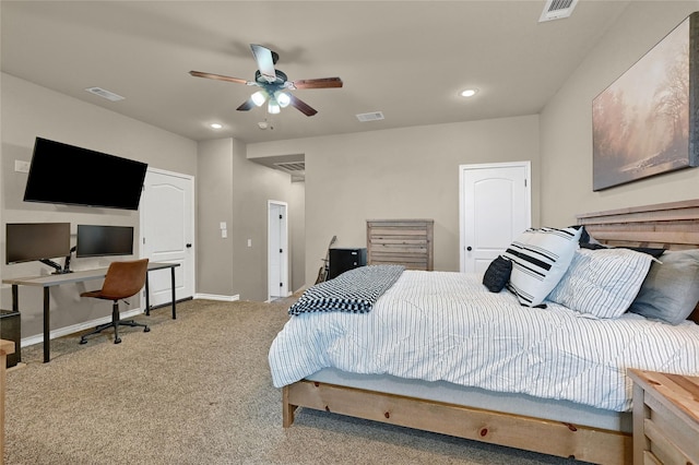 489 Roberts Run, Sherman, TX 75092 - carpeted bedroom featuring an office area, baseboards, recessed lighting, and ceiling fan
