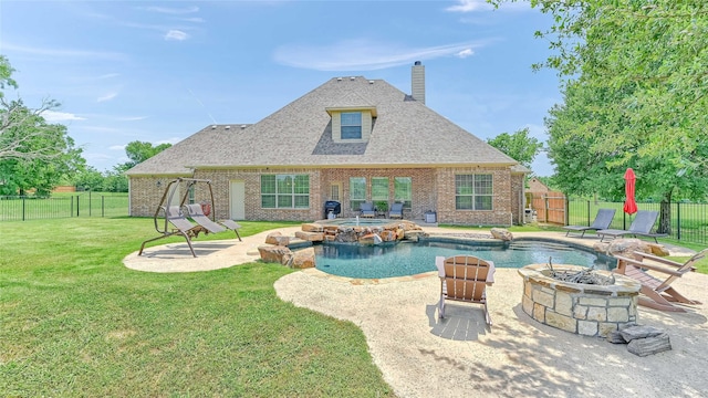 489 Roberts Run, Sherman, TX 75092 - view of swimming pool featuring an outdoor fire pit, a patio area, and a pool with connected hot tub