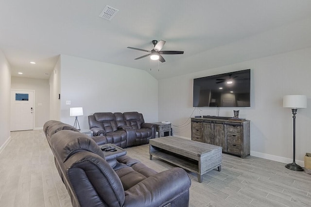 704 Griffith Park Trl, Alvarado, TX 76009 - living room with baseboards, light wood-style flooring, ceiling fan, and recessed lighting
