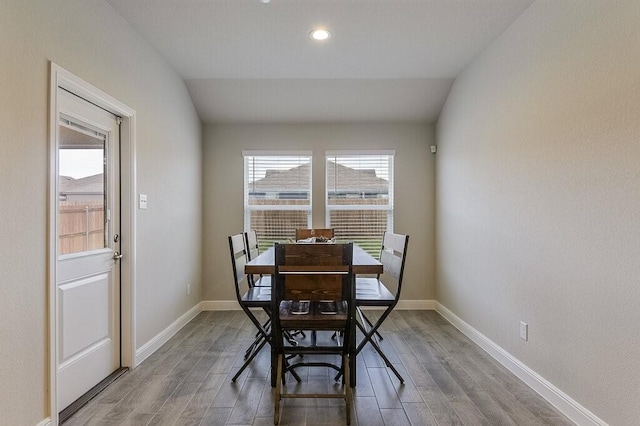 704 Griffith Park Trl, Alvarado, TX 76009 - dining room with wood finished floors, baseboards, recessed lighting, and vaulted ceiling