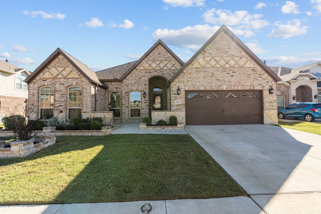 9212 Brittlebrush Trl, Fort Worth, TX 76177 - view of front of home with a front lawn, a garage, concrete driveway, brick siding, and a shingled roof