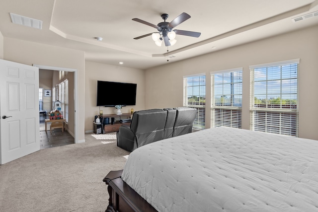 9212 Brittlebrush Trl, Fort Worth, TX 76177 - bedroom with a raised ceiling, carpet flooring, baseboards, and a ceiling fan