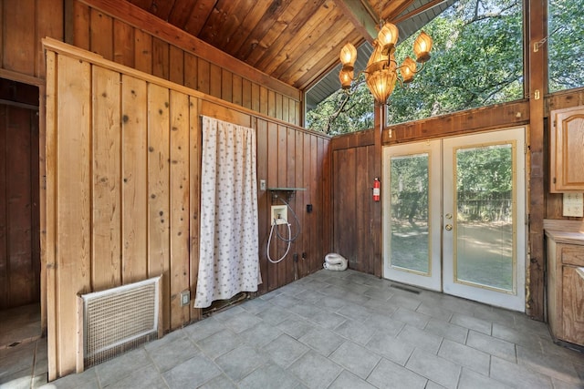 9598 Brockrim Ln, Quinlan, TX 75474 - unfurnished sunroom featuring french doors, a chandelier, and lofted ceiling