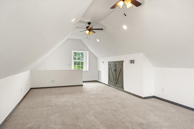 1511 Cabaniss Ln, Weatherford, TX 76088 - bonus room with a ceiling fan, carpet flooring, lofted ceiling, baseboards, and recessed lighting
