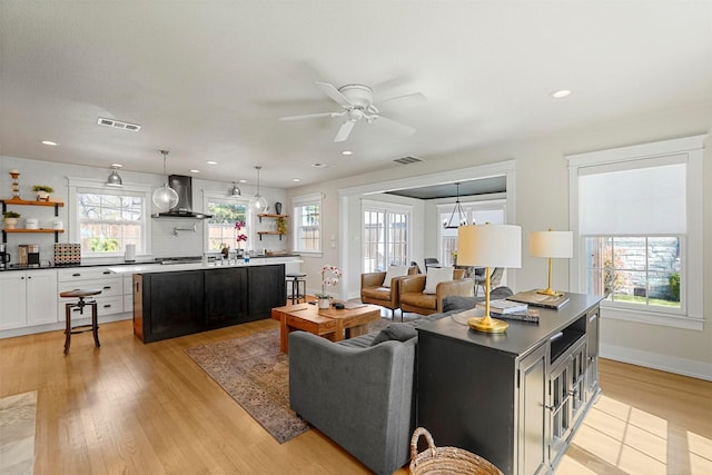 435 Allison Dr, Dallas, TX 75208 - living room with a ceiling fan, light wood finished floors, recessed lighting, and baseboards