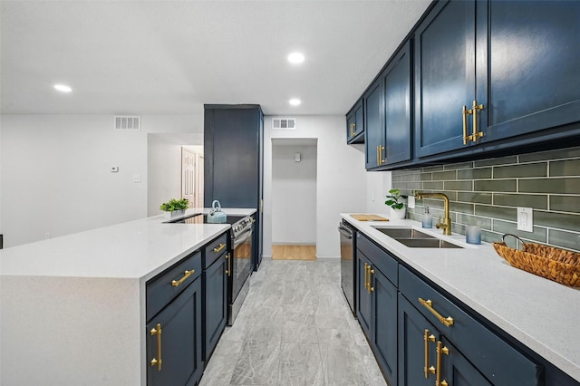 7201 Harwick Ln, North Richland Hills, TX 76182 - kitchen with a sink, stainless steel electric range oven, dishwashing machine, light countertops, and backsplash