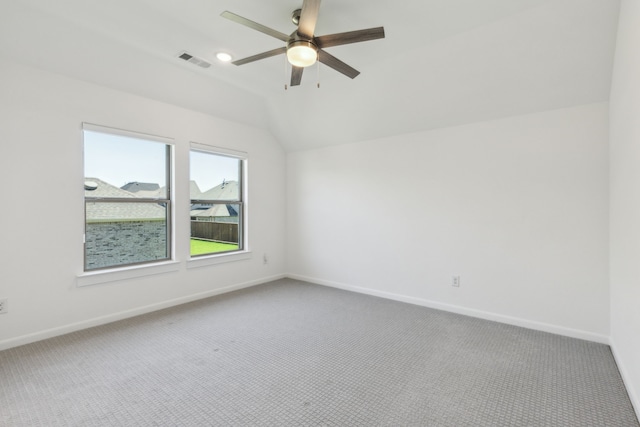 16431 Elk Hollow Rd, Frisco, TX 75035 - unfurnished room featuring carpet flooring, a ceiling fan, vaulted ceiling, and baseboards