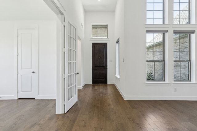 16431 Elk Hollow Rd, Frisco, TX 75035 - foyer entrance with plenty of natural light, a high ceiling, dark wood finished floors, and baseboards