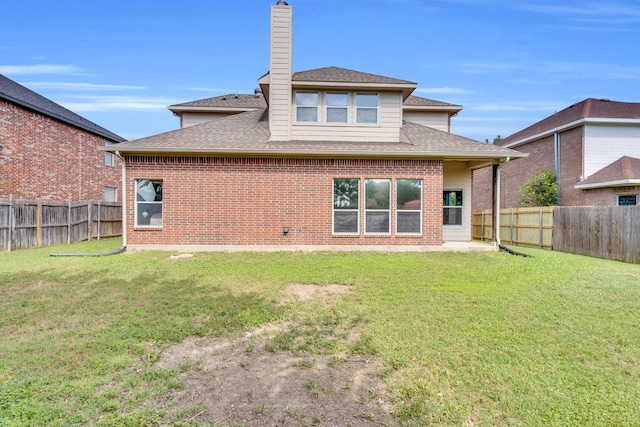 107 Oak Hollow Ln, Red Oak, TX 75154 - back of property featuring brick siding, a chimney, and a shingled roof
