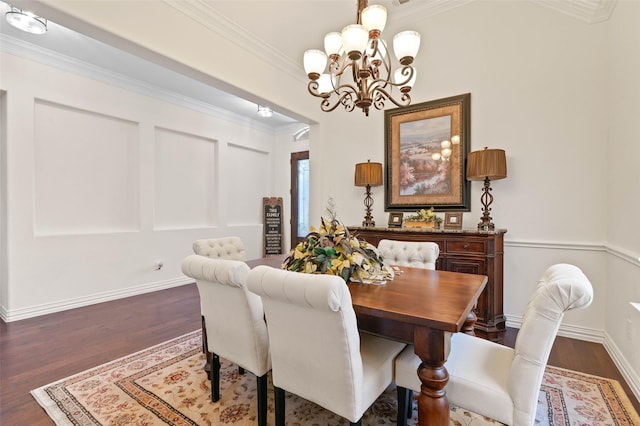 12341 Payne St, Frisco, TX 75033 - dining area featuring a chandelier, dark wood-type flooring, ornamental molding, and baseboards