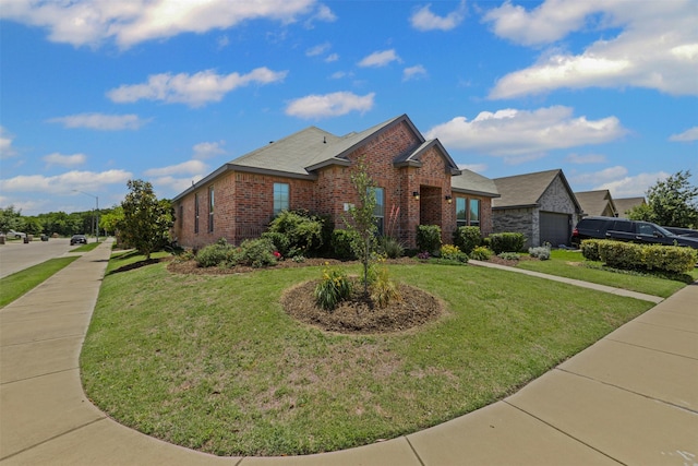 2101 Swenson Ranch Trl, Fort Worth, TX 76134 - view of front of property with brick siding, a front yard, and a garage