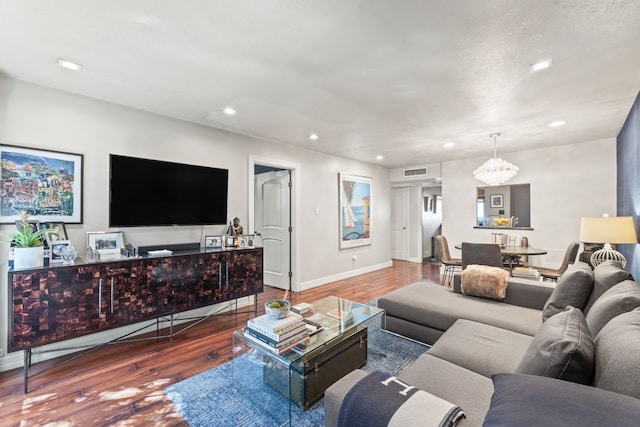 5055 Cedar Springs Rd Unit 242, Dallas, TX 75235 - living area with wood finished floors, recessed lighting, baseboards, and a chandelier