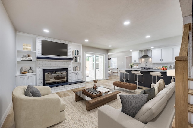 3414 Janlyn Ln, Farmers Branch, TX 75234 - living room featuring recessed lighting, baseboards, a fireplace, and light wood-style flooring