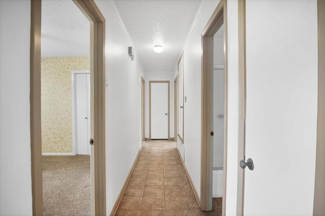 880 S Fm 779, Emory, TX 75440 - hall featuring a textured ceiling, ornamental molding, baseboards, and light tile patterned floors