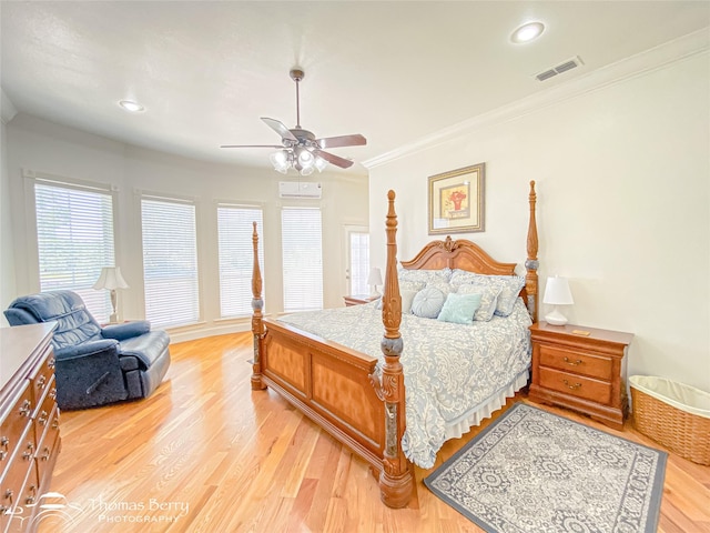 3226 County Road 360, Merkel, TX 79536 - bedroom featuring light wood-style floors, crown molding, ceiling fan, and recessed lighting