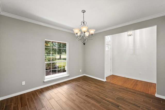 10208 W Rancho Diego Ln, Fort Worth, TX 76036 - empty room with a chandelier, dark wood finished floors, crown molding, and baseboards