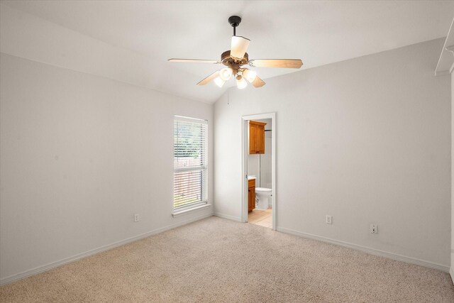 10208 W Rancho Diego Ln, Fort Worth, TX 76036 - empty room featuring light colored carpet, ceiling fan, lofted ceiling, and baseboards