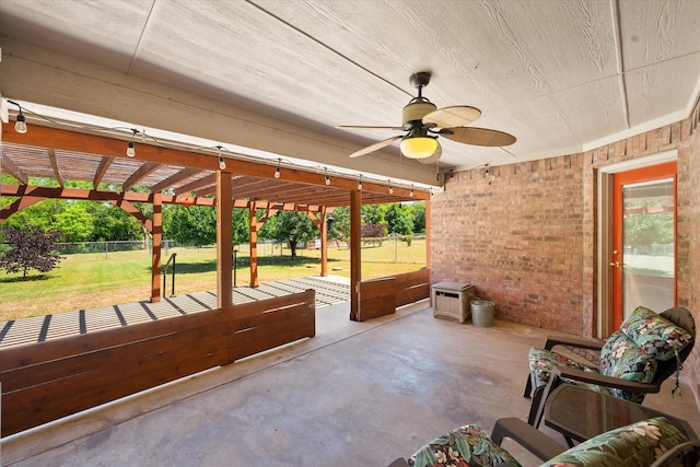 10208 W Rancho Diego Ln, Fort Worth, TX 76036 - view of patio / terrace with a ceiling fan and a pergola