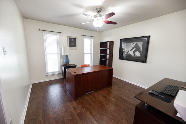 4458 Cardiff Ave, Fort Worth, TX 76133 - office space featuring ceiling fan, dark wood-style floors, and baseboards