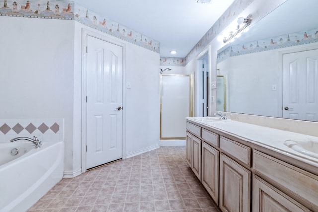 5282 Homeplace Ln, Kaufman, TX 75142 - full bathroom featuring a shower stall, double vanity, and a bath