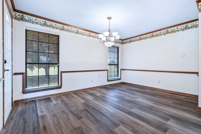 5282 Homeplace Ln, Kaufman, TX 75142 - empty room featuring a chandelier, ornamental molding, wood finished floors, and baseboards