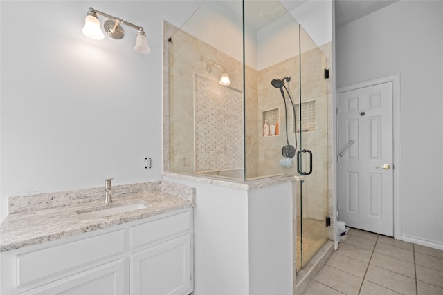 12020 Younger Ct, Azle, TX 76020 - full bathroom with a stall shower, tile patterned flooring, and vanity