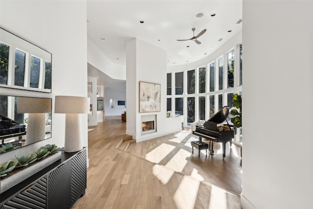 6617 Shady Creek Cir, Plano, TX 75024 - hall with a towering ceiling, light wood-type flooring, and recessed lighting