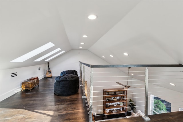 6617 Shady Creek Cir, Plano, TX 75024 - additional living space with a skylight, lofted ceiling, recessed lighting, wood finished floors, and baseboards