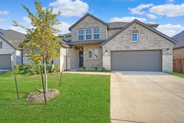 108 Laverna Ln, Hickory Creek, TX 75065 - view of front of house featuring concrete driveway, brick siding, a garage, and roof with shingles