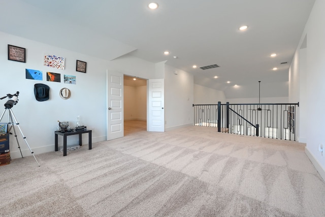 108 Laverna Ln, Hickory Creek, TX 75065 - empty room with carpet, baseboards, recessed lighting, and lofted ceiling