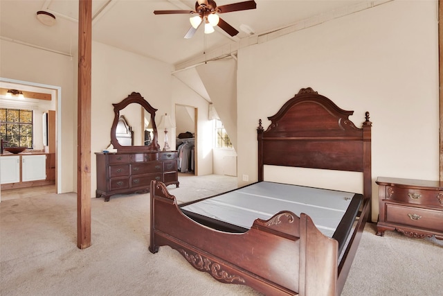 691 Bear Rd, Van Alstyne, TX 75495 - bedroom with carpet flooring, vaulted ceiling, and a ceiling fan