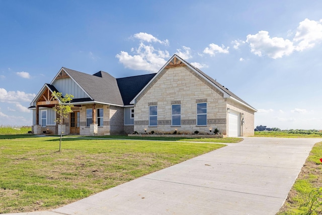 10611 Millet Ln, Venus, TX 76084 - craftsman-style house featuring concrete driveway, board and batten siding, an attached garage, and a front yard