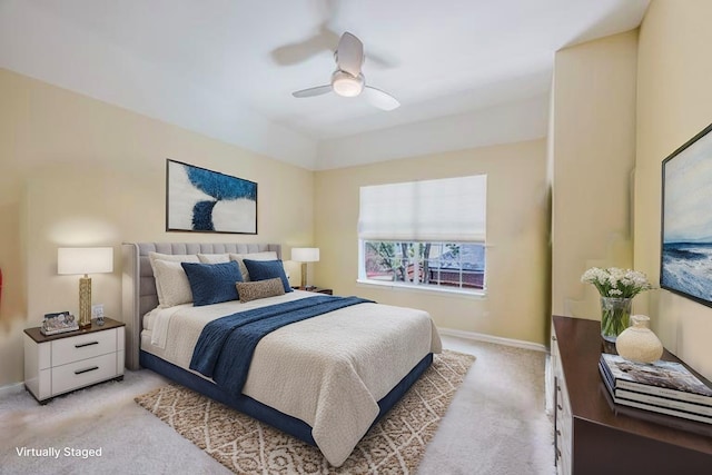 6720 Grant Ln, Plano, TX 75024 - bedroom featuring light colored carpet, baseboards, and a ceiling fan
